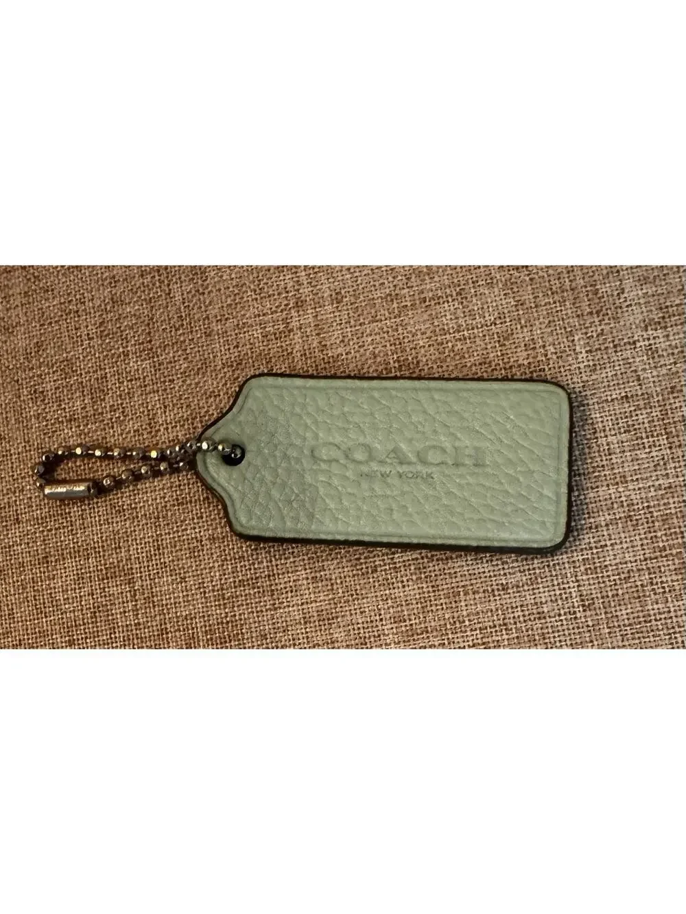 COACH HANG TAG Bag Charm Keychain Fob New York Mint Pebbled Leather Brass 2.25